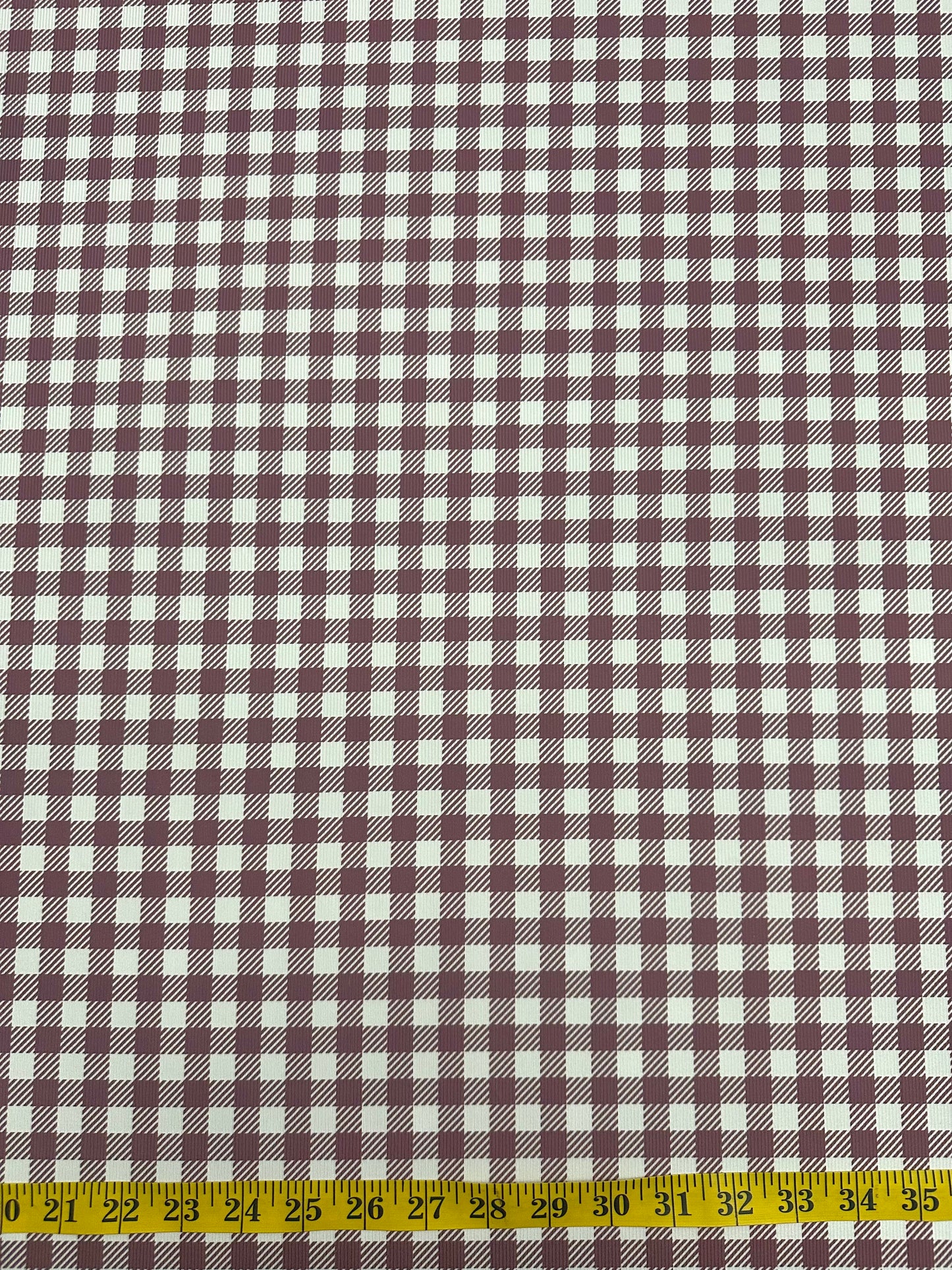 Gingham Plaid in Wine on Mini Rib Knit Fabric Sold by the 1/4 yard