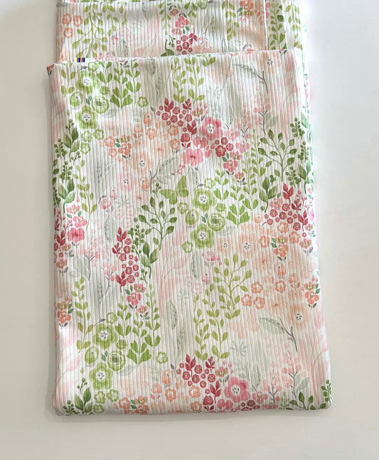 Cottage Garden in Green on Brushed Rib Knit Fabric Sold by the 1/4 yard