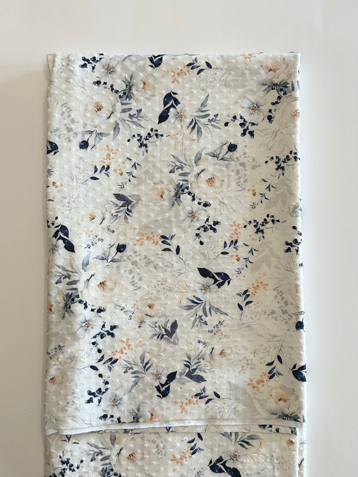 Gabrilla Floral in Navy on Swiss Dot Knit Fabric Sold by the 1/4 yard