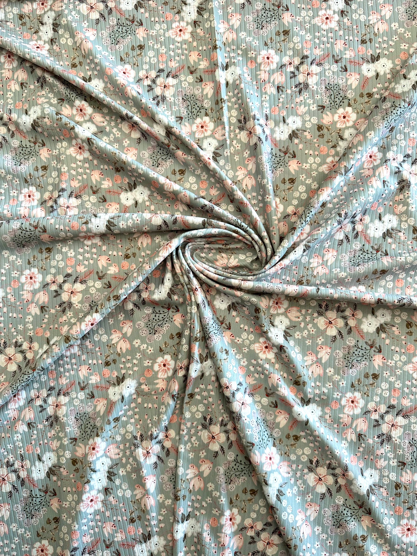Brenna Floral in Olive on Unbrushed Rib Knit Fabric Sold by the 1/4 yard