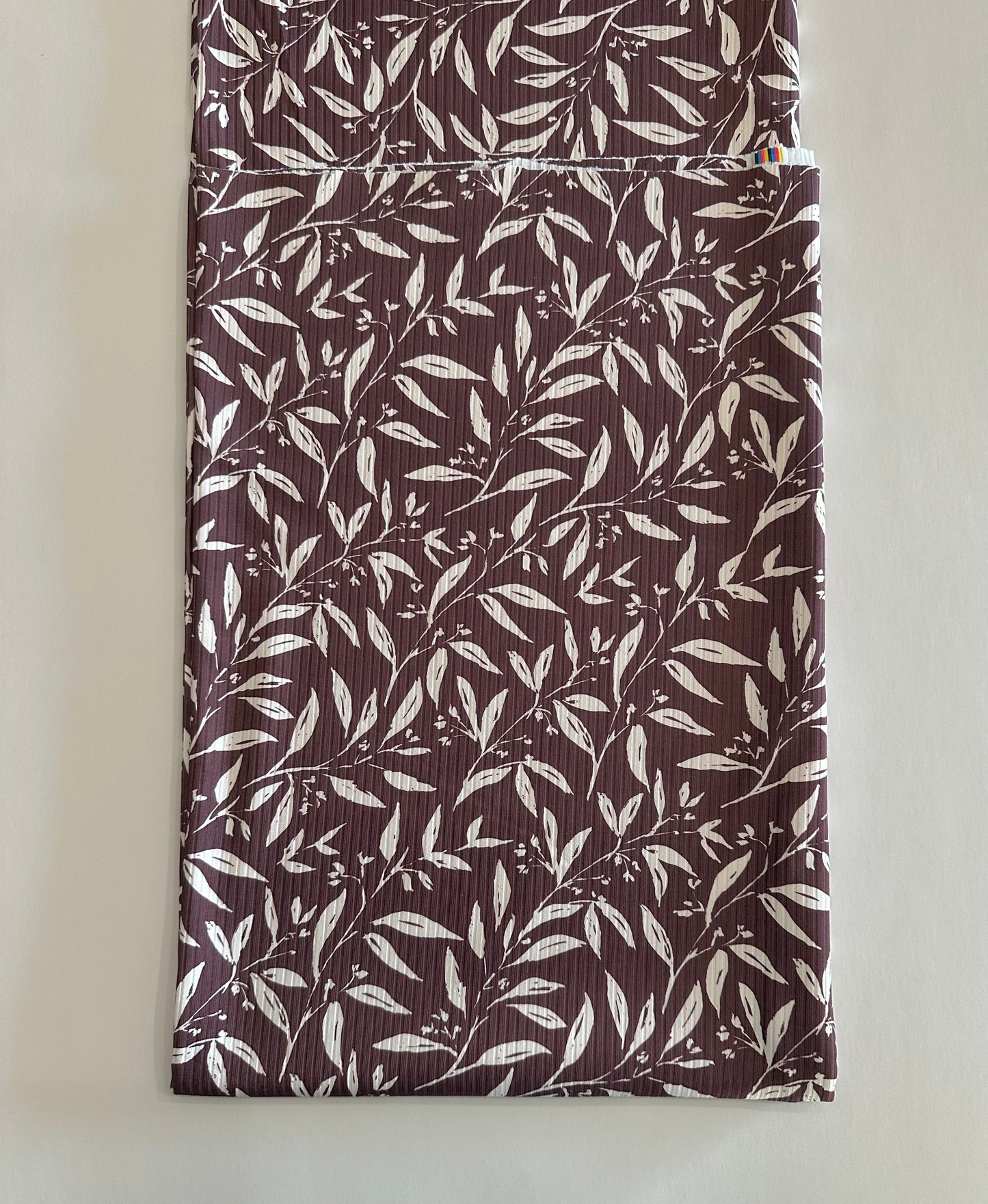 Monica Leaf Print in Aged Mauve on Unbrushed Rib Knit Fabric Sold by the 1/4 yard