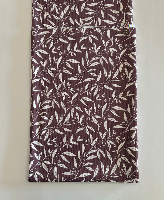 Monica Leaf Print in Aged Mauve on Unbrushed Rib Knit Fabric Sold by the 1/4 yard