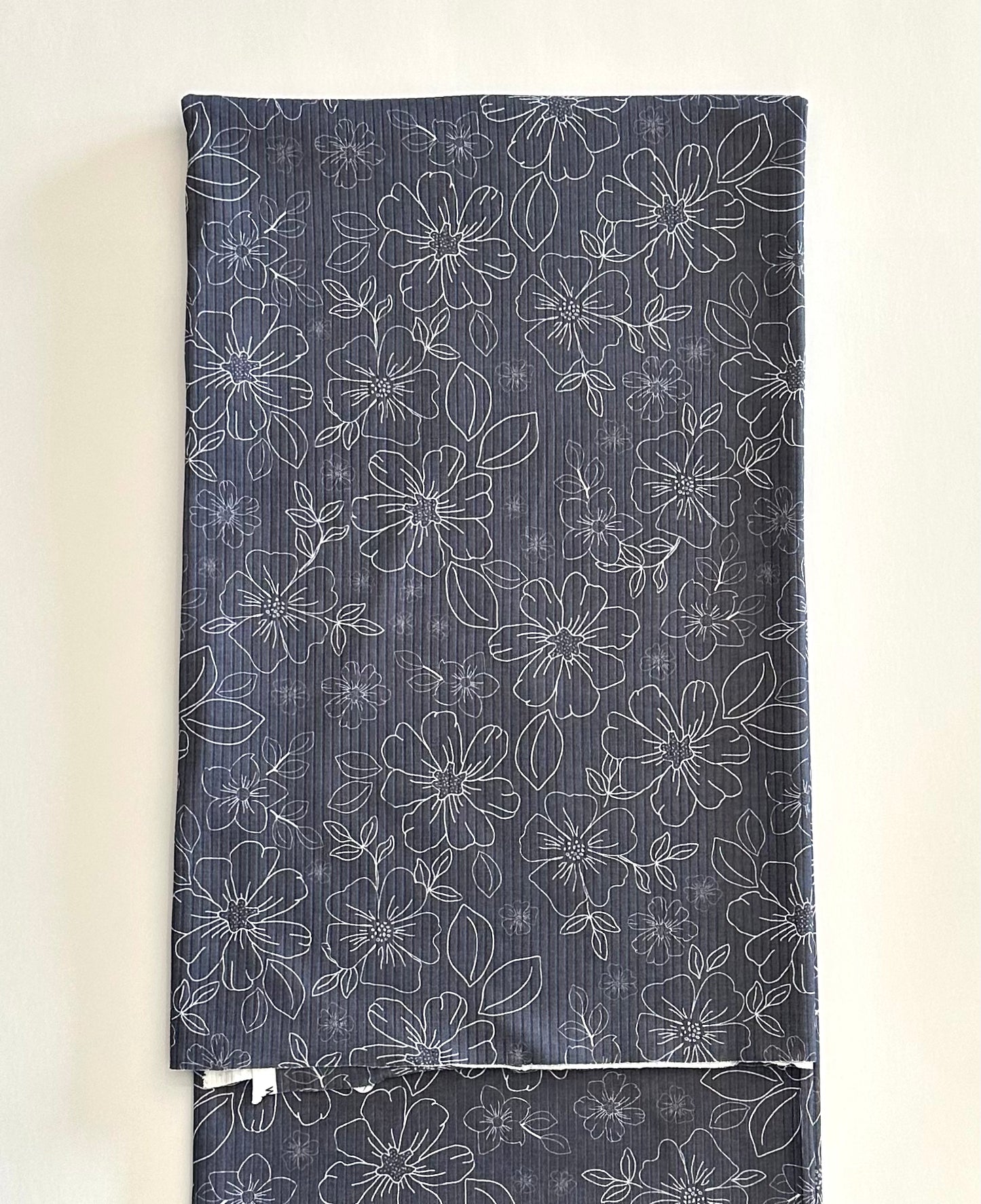 Serenity Floral Polar Night Navy in  on Unbrushed Rib Knit Fabric Sold by the 1/4 yard
