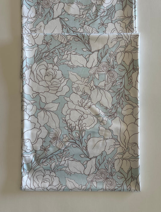 Colour-me  Floral in Light Blue  on DTY Knit Fabric Sold by the 1/4 yard