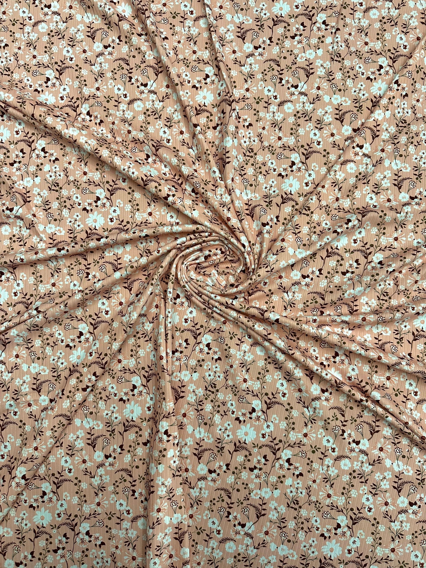 Anita Floral in Light Peach on Unbrushed Rib Knit Fabric Sold by the 1/4 yard