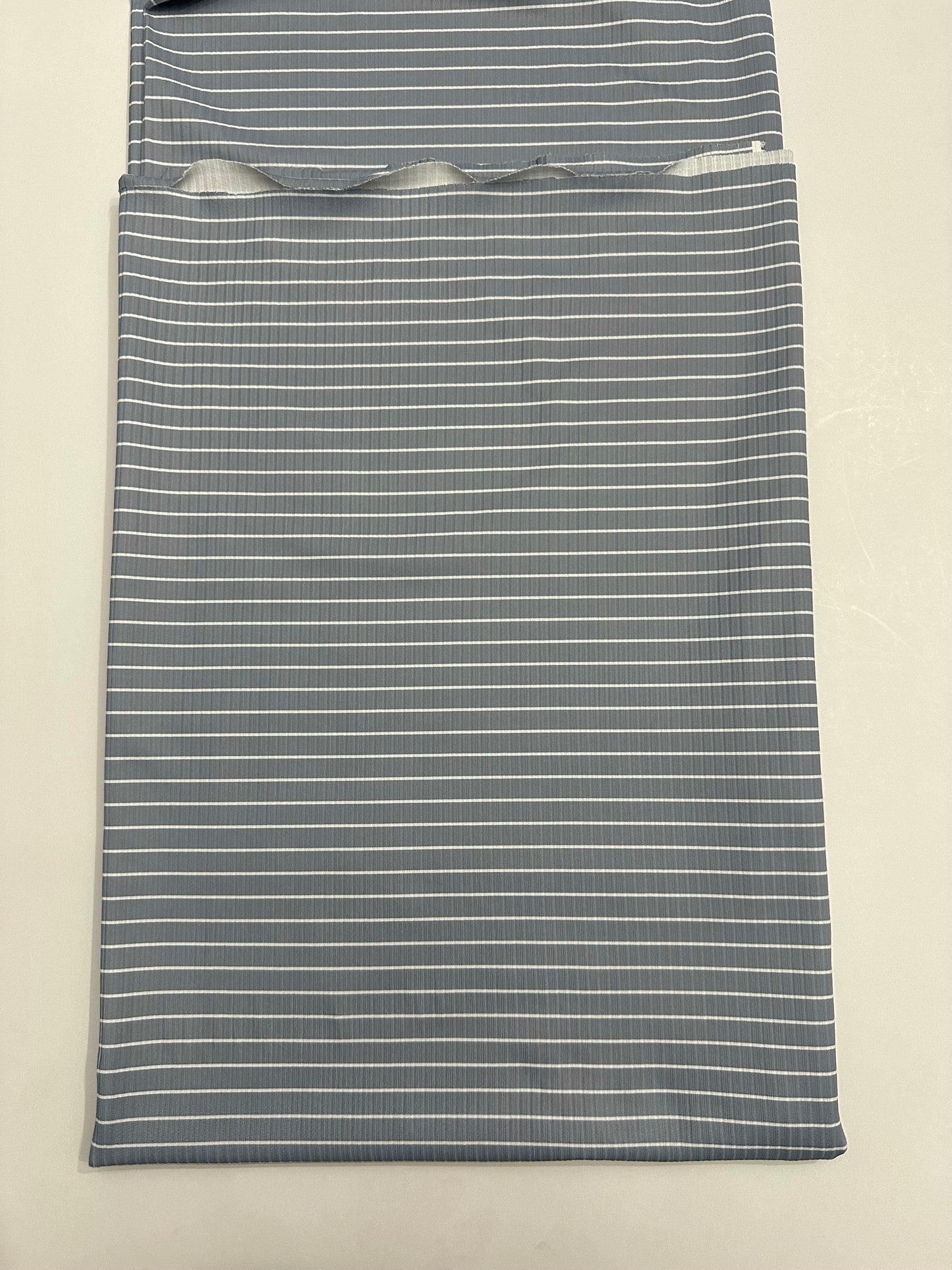 Ribbed Stripes in Dusty Blue on Unbrushed Rib Knit Fabric Sold by the 1/4 yard