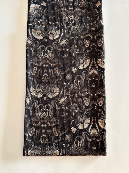 Black Ethnic Print on Unbrushed Rib Knit Fabric Sold by the 1/4 yard