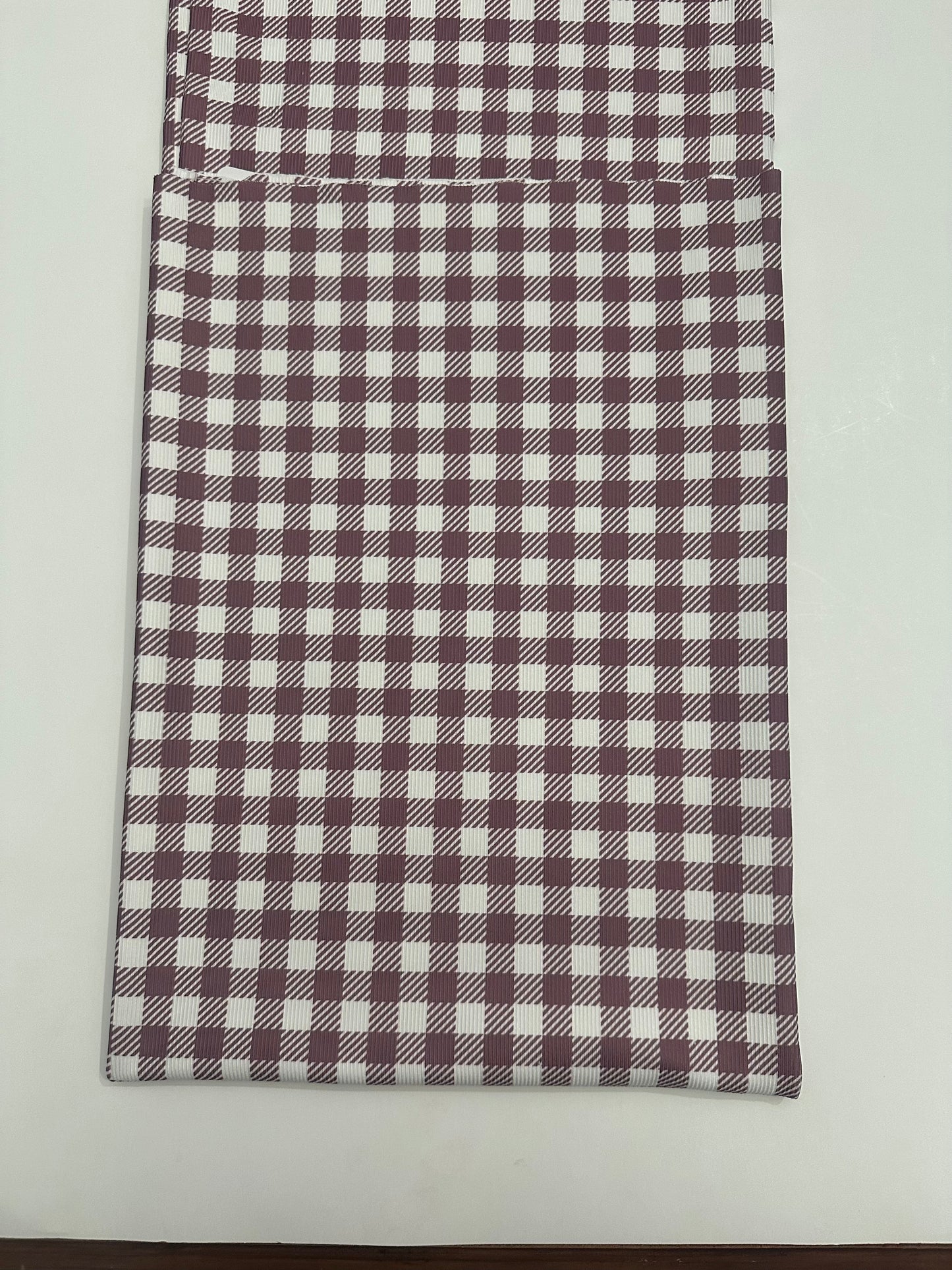 Gingham Plaid in Wine on Mini Rib Knit Fabric Sold by the 1/4 yard