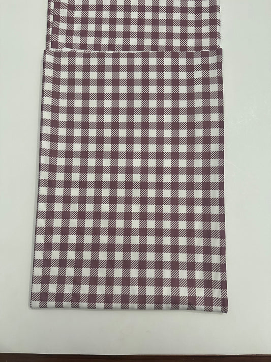 Gingham Plaid in Wine on Mini Rib Knit Fabric Sold by the 1/4 yard