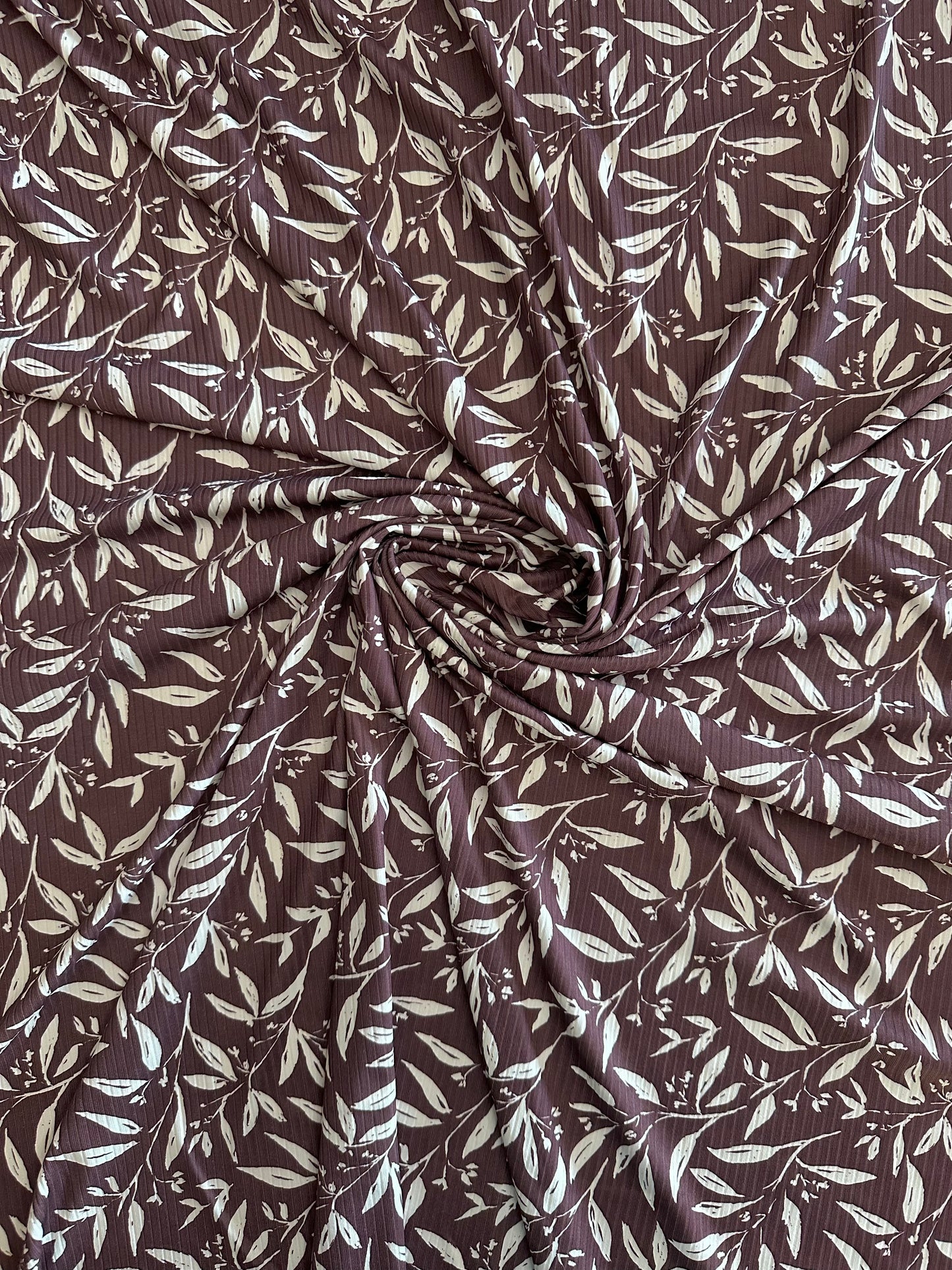 Monica Leaf Print in Aged Mauve on Unbrushed Rib Knit Fabric Sold by the 1/4 yard