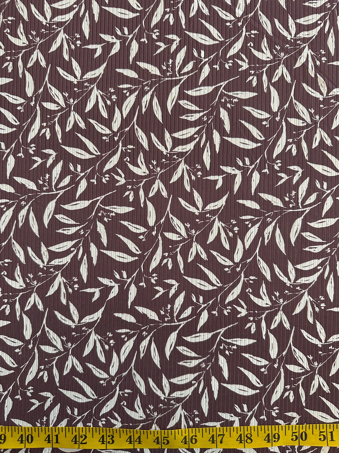 Monica Leaf Print in Aged Mauve on Unbrushed Rib Knit Fabric Sold by the 1/4 yard