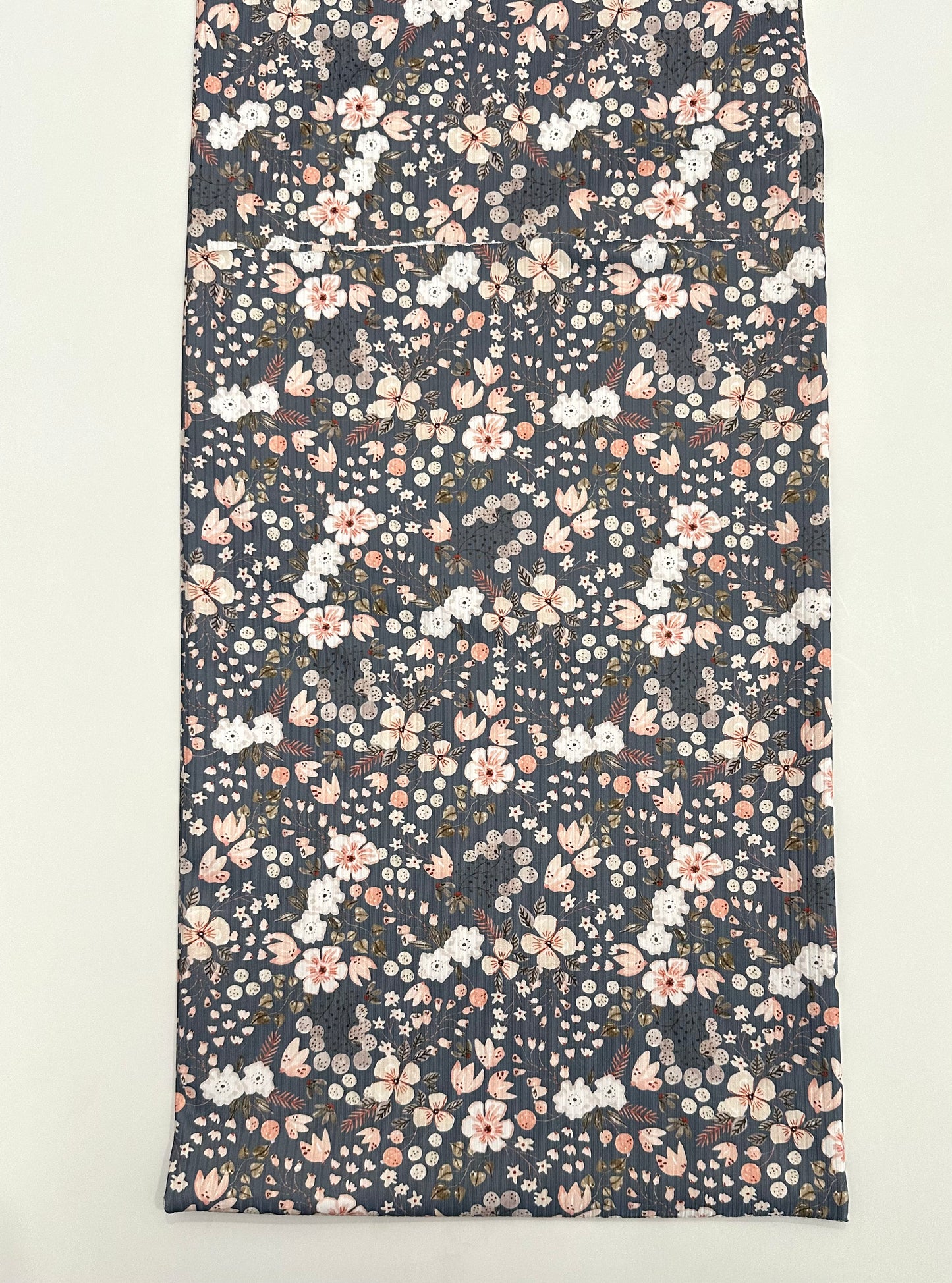 Brenna Floral in Blue on Unbrushed Rib Knit Fabric Sold by the 1/4 yard