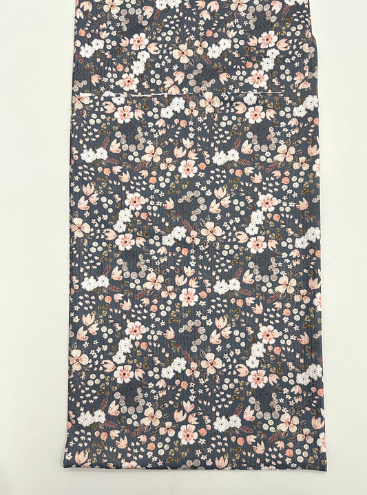 Brenna Floral in Blue on Unbrushed Rib Knit Fabric Sold by the 1/4 yard