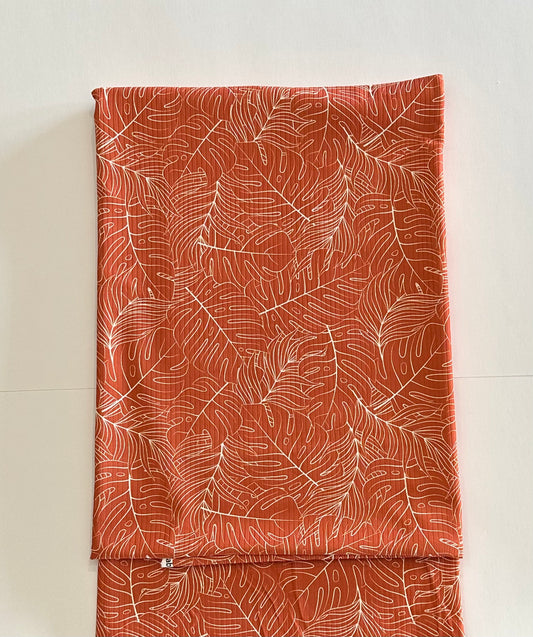 Autumn Leaf Print in Burnt Caramel on Unbrushed Rib Knit Fabric Sold by the 1/4 yard