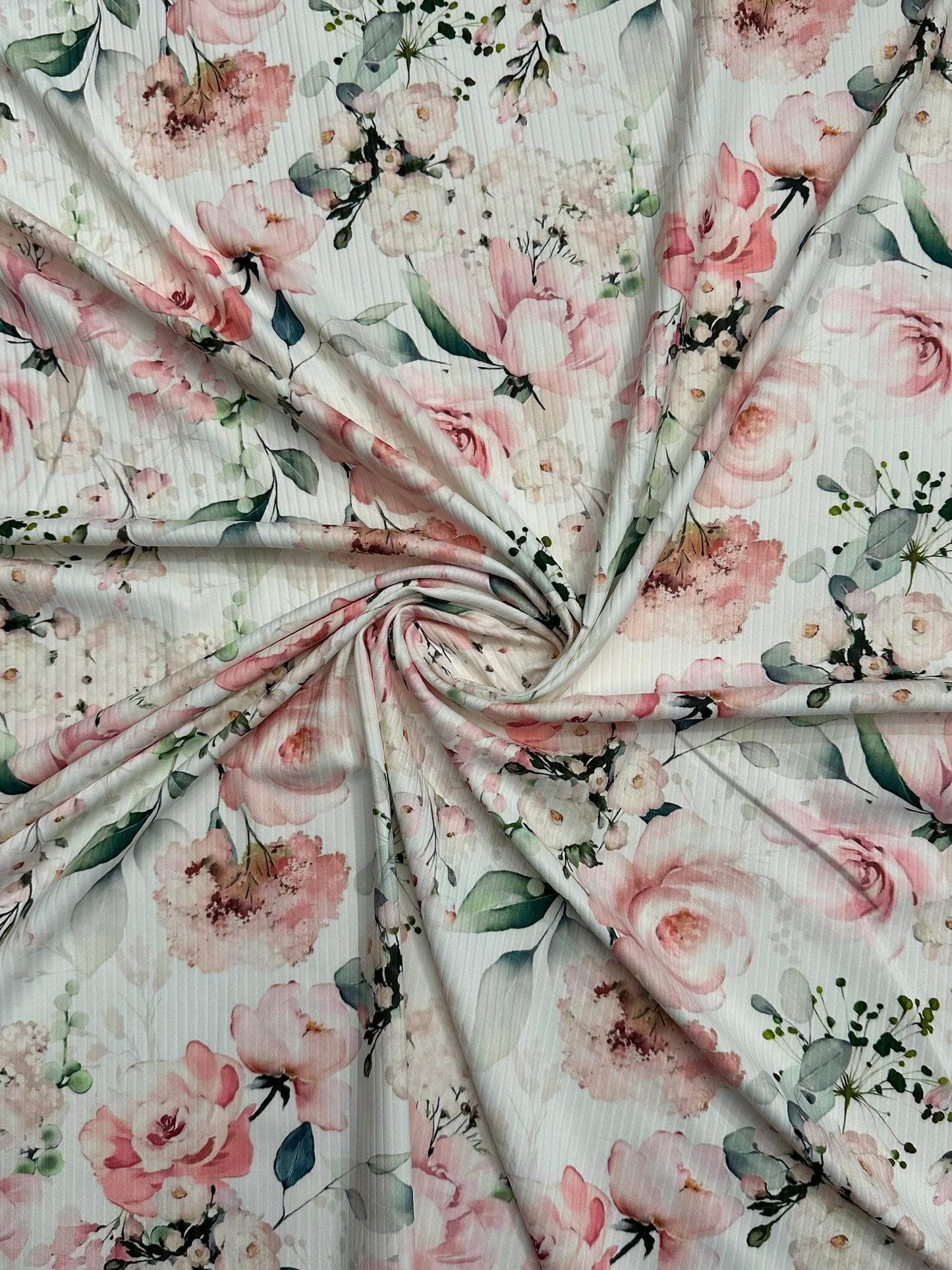 Cecelia Floral on Unbrushed Rib Knit Fabric Sold by the 1/4 yard
