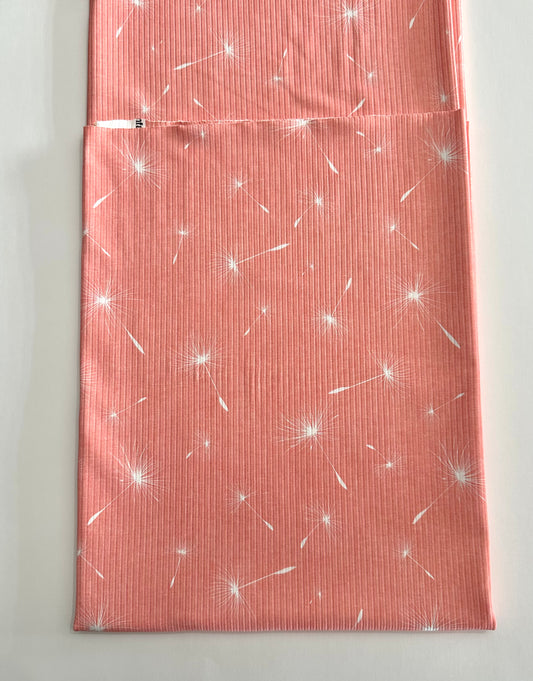 Dandelion Dust in Salmon Pink on Unbrushed Rib Knit Fabric Sold by the 1/4 yard