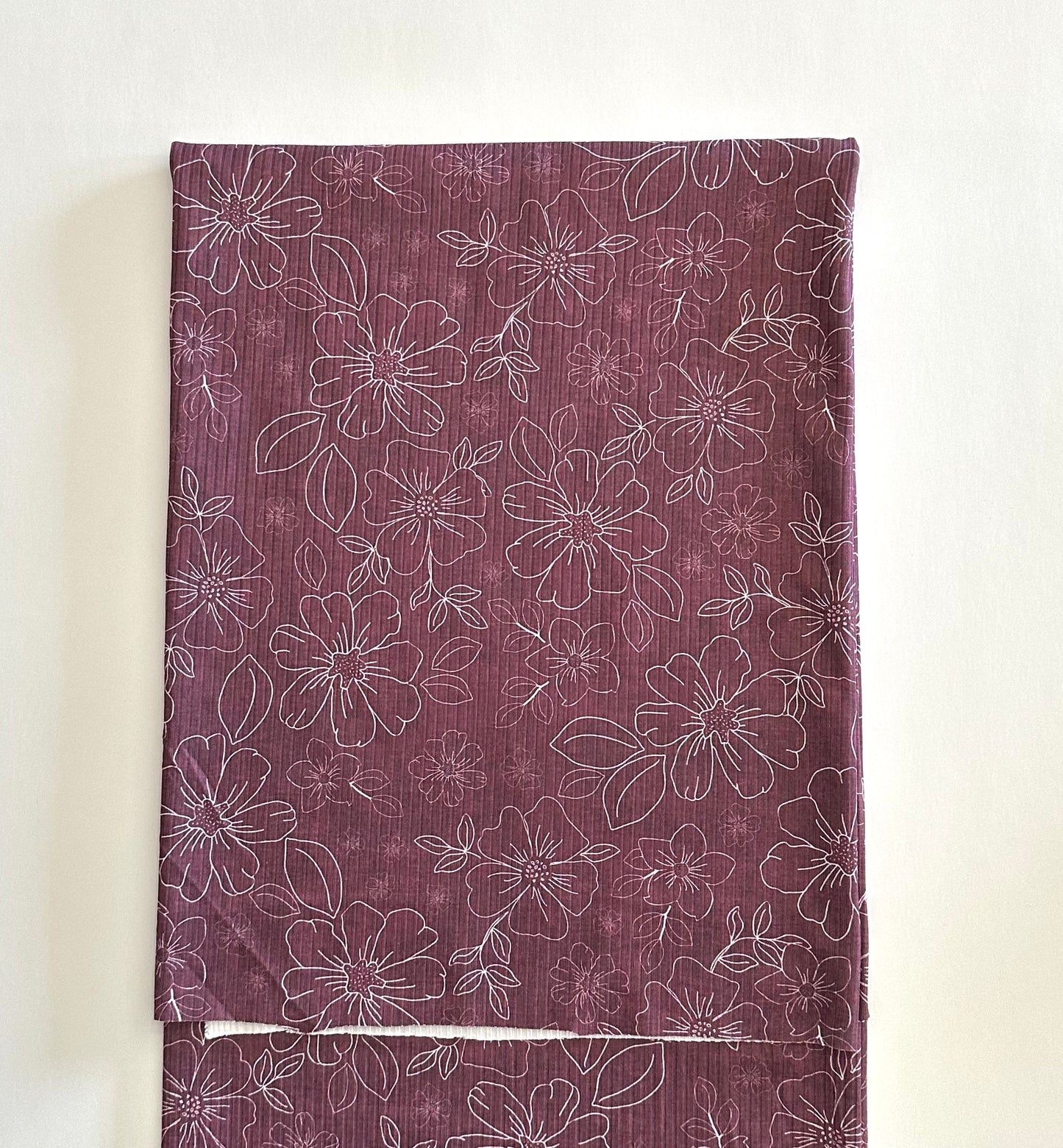 Serenity Floral in Dusty burgundy on Unbrushed Rib Knit Fabric Sold by the 1/4 yard