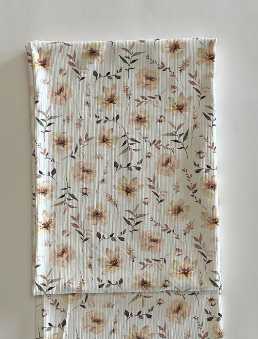 Mellie Floral in Ivory on Unbrushed Rib Knit Fabric Sold by the 1/4 yard