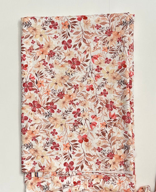 Cranberry Floral on Swiss Dot Knit Fabric Sold by the 1/4 yard
