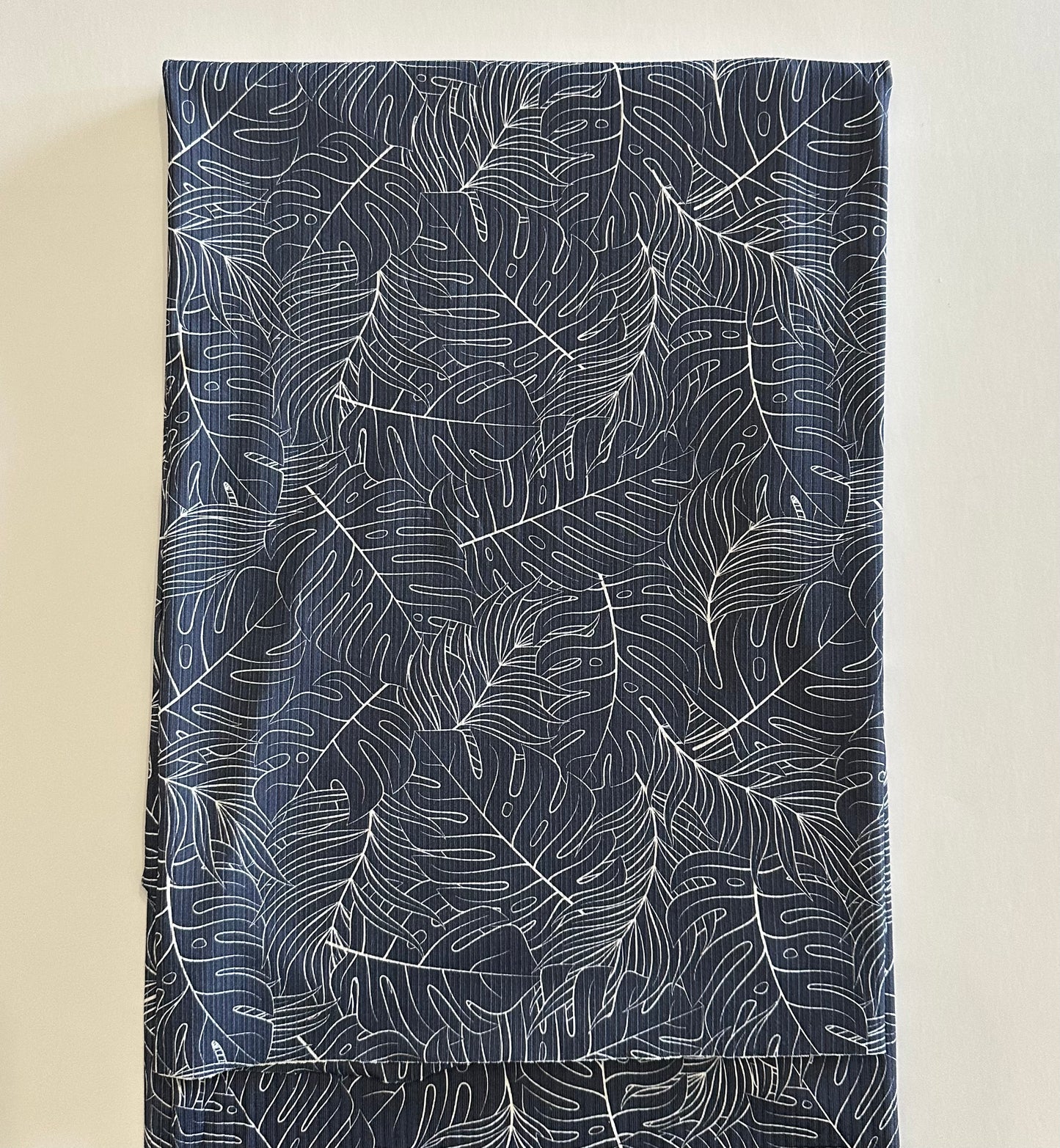 Autumn Leaf Print in Polar Night Navy on Unbrushed Rib Knit Fabric Sold by the 1/4 yard