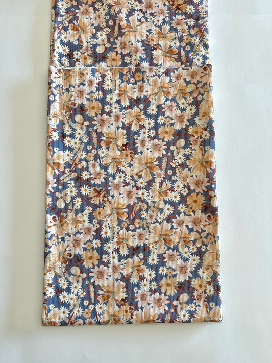 Natasha Floral in Blue on Unbrushed Rib Knit Fabric Sold by the 1/4 yard