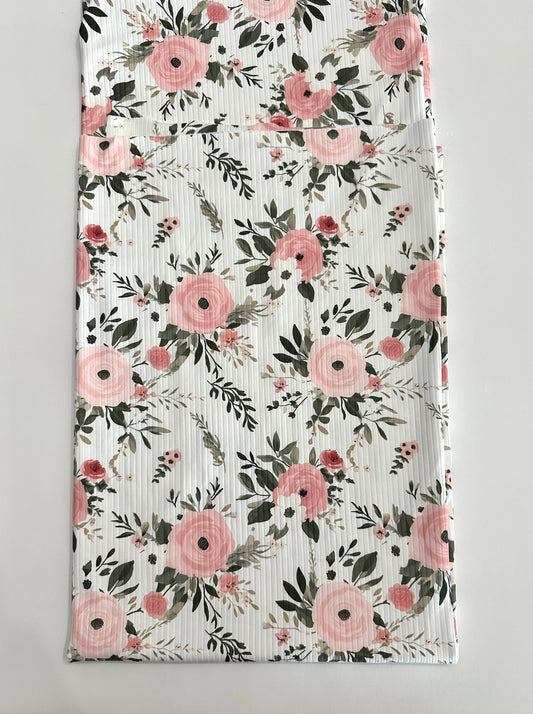 Rayna Floral on Unbrushed Rib Knit Fabric Sold by the 1/4 yard