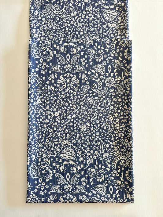 Paisley Toss in Navy on Unbrushed Rib Knit Fabric Sold by the 1/4 yard