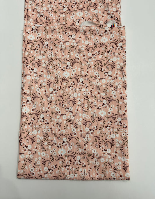 Anita Floral in Light Peach on Unbrushed Rib Knit Fabric Sold by the 1/4 yard