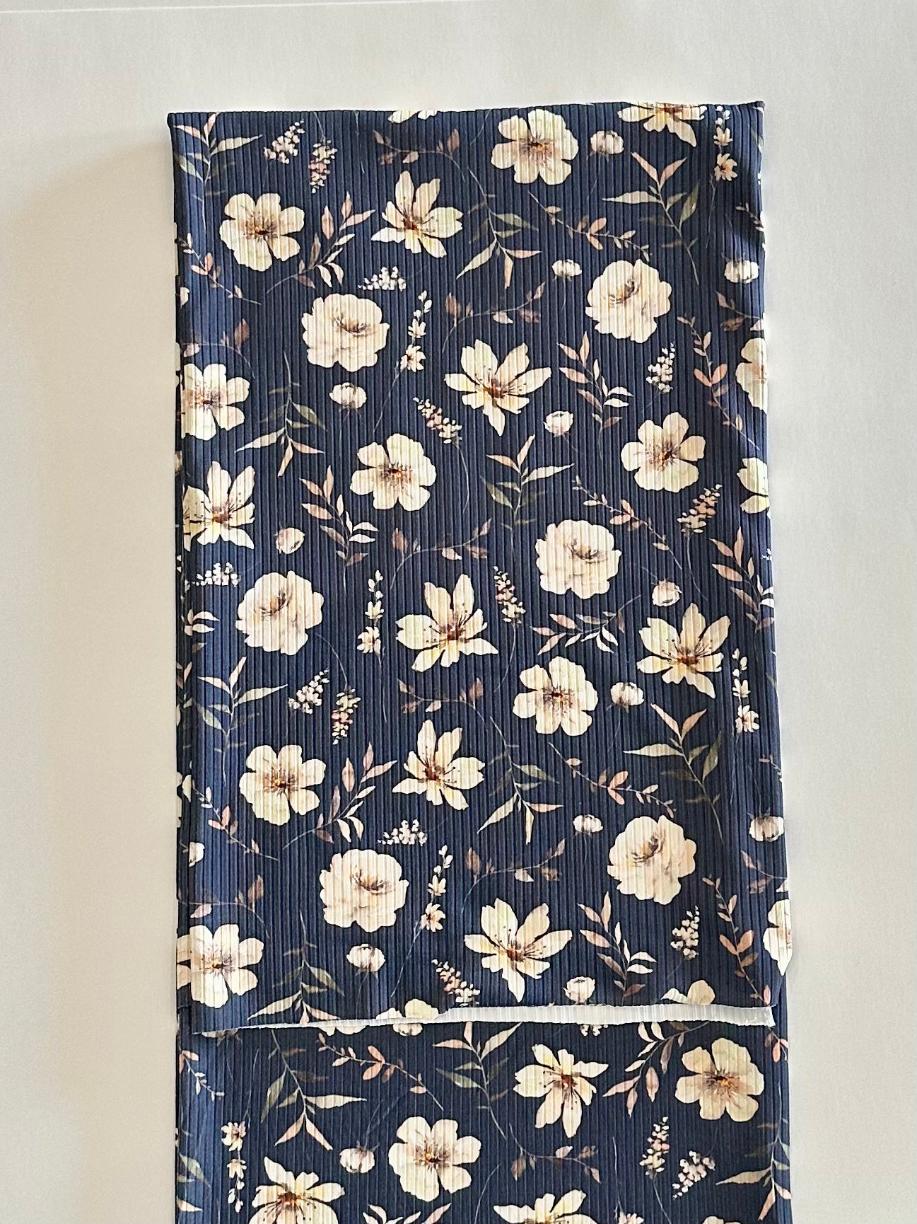 Mellie Floral in Navy on Unbrushed Rib Knit Fabric Sold by the 1/4 yard