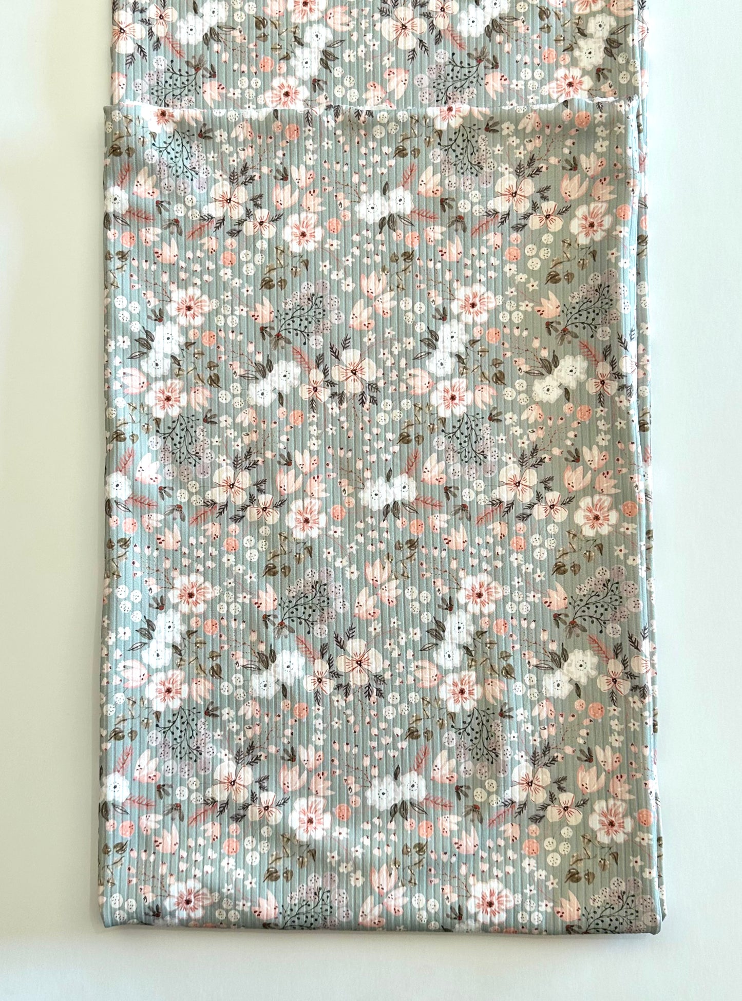Brenna Floral in Olive on Unbrushed Rib Knit Fabric Sold by the 1/4 yard