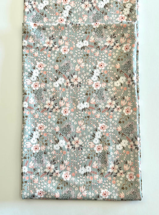 Brenna Floral in Olive on Unbrushed Rib Knit Fabric Sold by the 1/4 yard