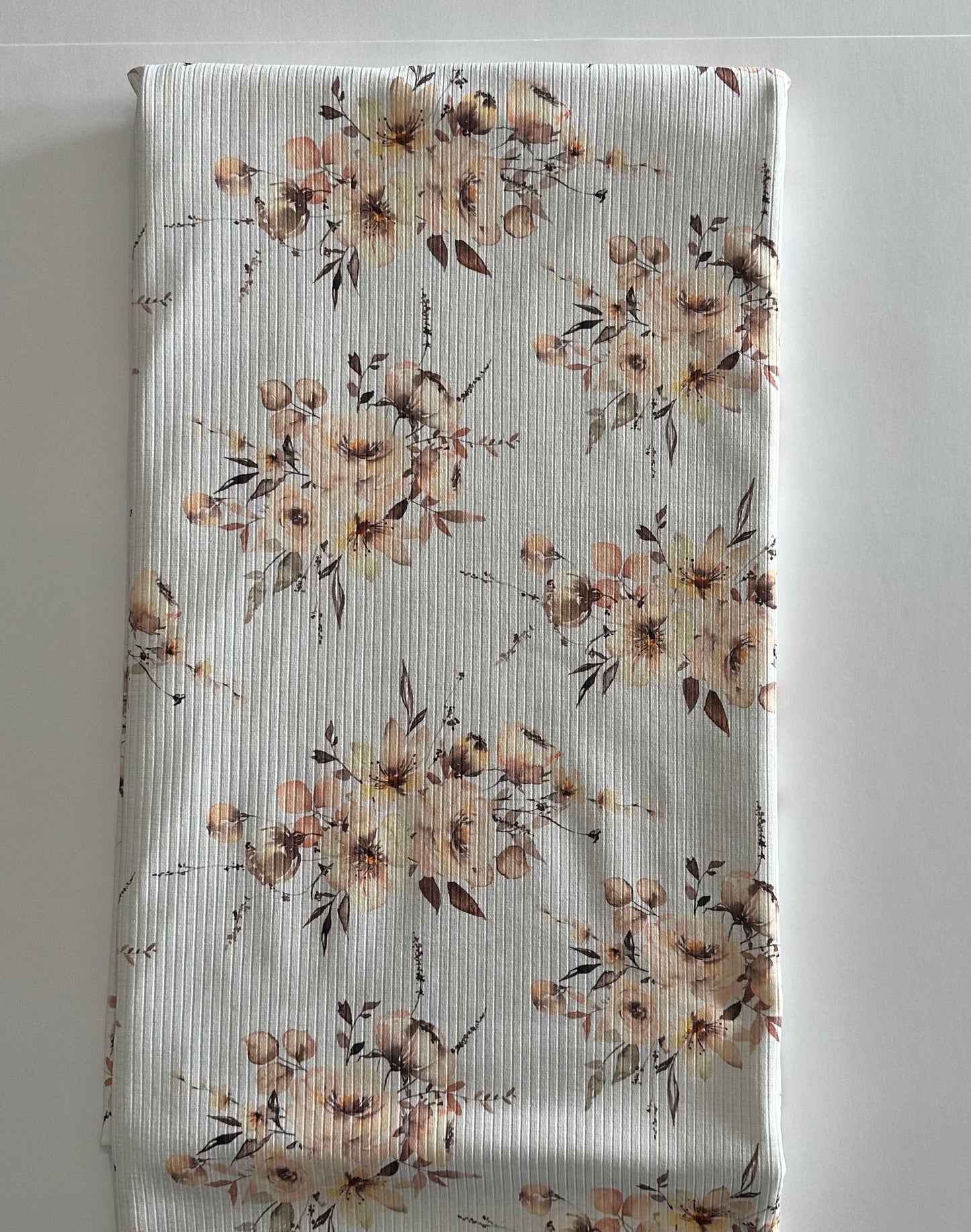 Melissa Floral in Ivory on Unbrushed Rib Knit Fabric Sold by the 1/4 yard