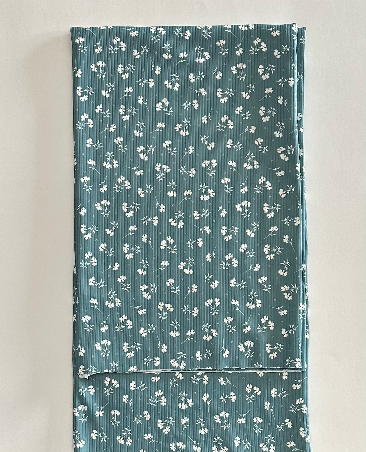 Briley Floral in Ocean Bay Blue on Unbrushed Rib Knit Fabric Sold by the 1/4 yard