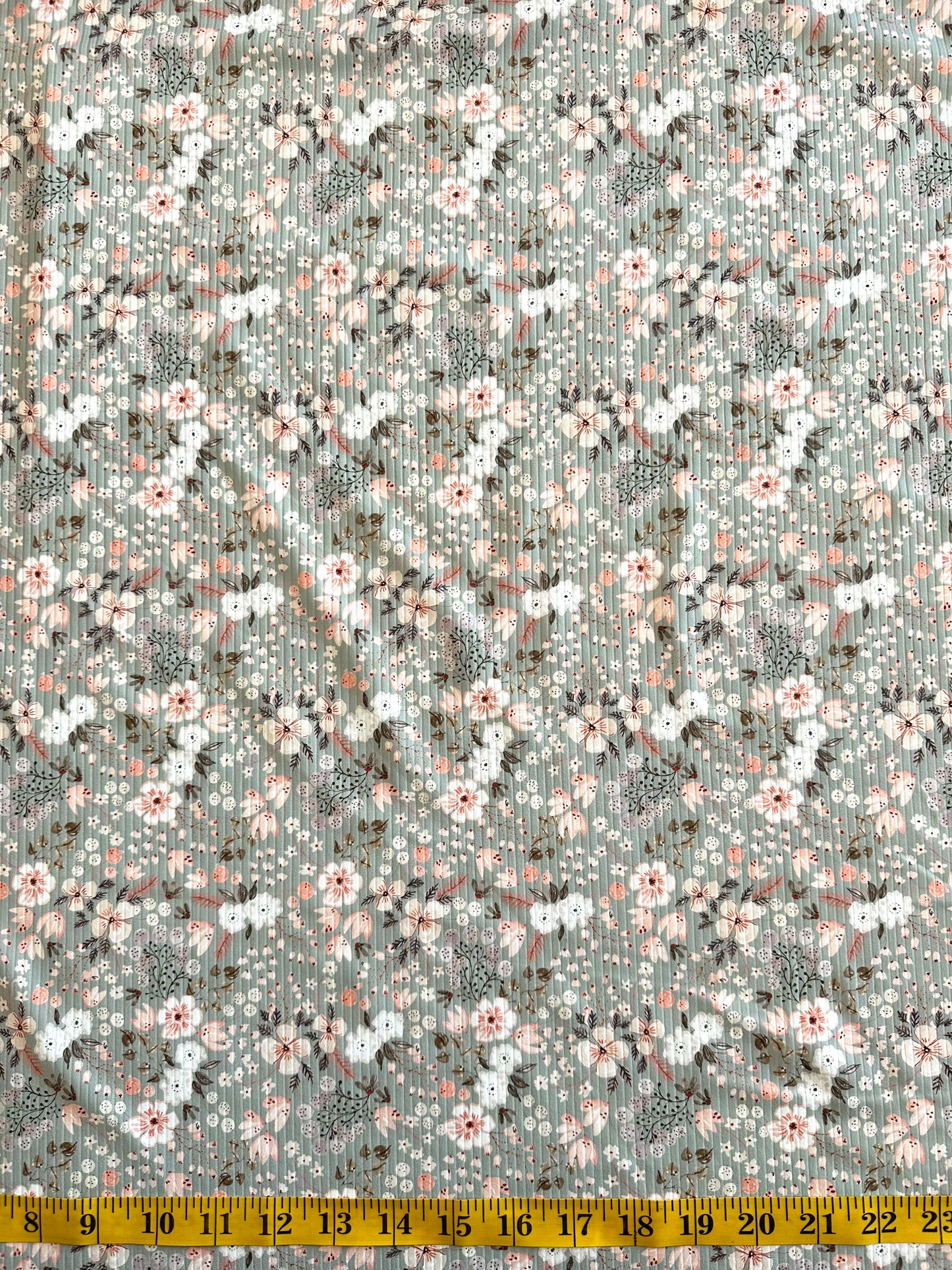 Brenna Floral in Olive on Unbrushed Rib Knit Fabric Sold by the 1/4 yard