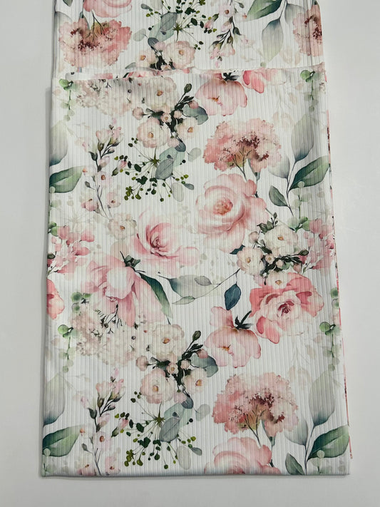 Cecelia Floral on Unbrushed Rib Knit Fabric Sold by the 1/4 yard