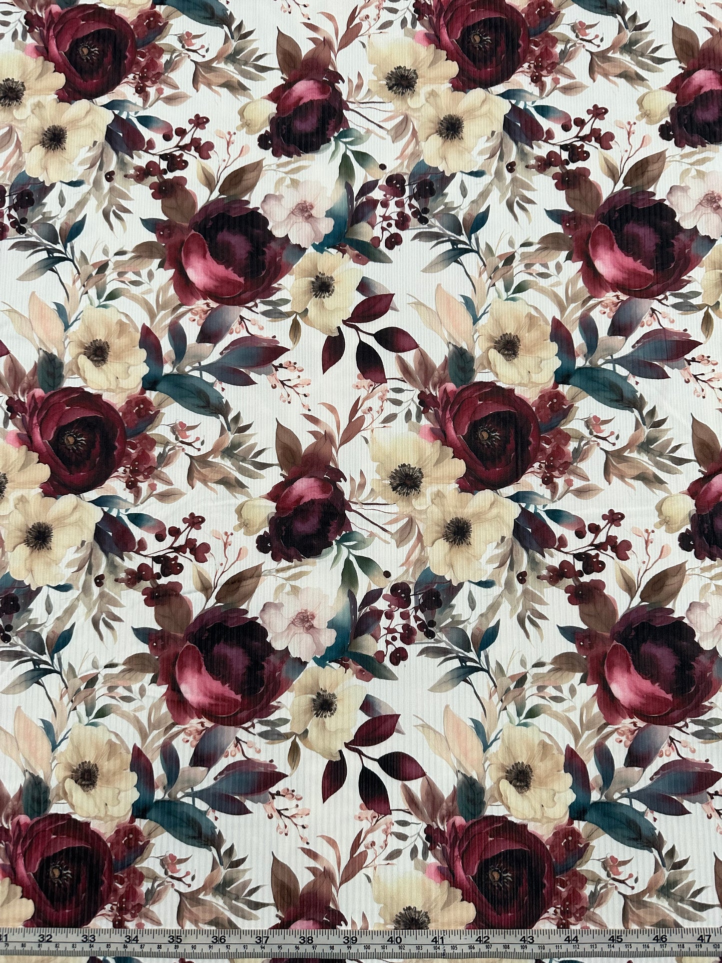 Gertie Floral on Unbrushed Rib Knit Fabric Sold by the 1/4 yard