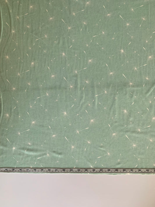 Dandelion Dust in Spring Mint on Unbrushed Rib Knit Fabric Sold by the 1/4 yard