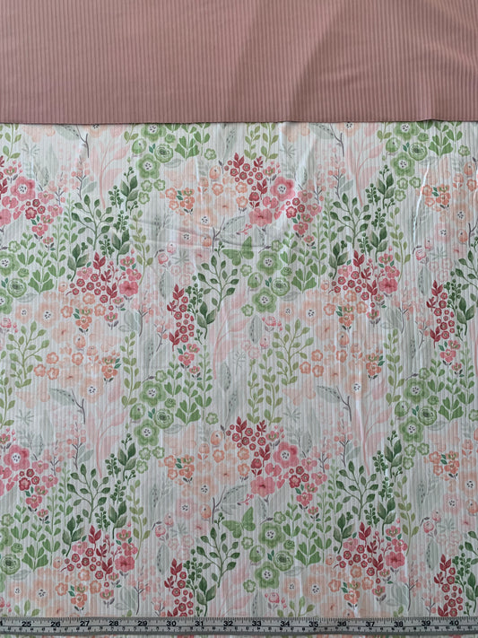 Cottage Garden in Green on Brushed Rib Knit Fabric Sold by the 1/4 yard