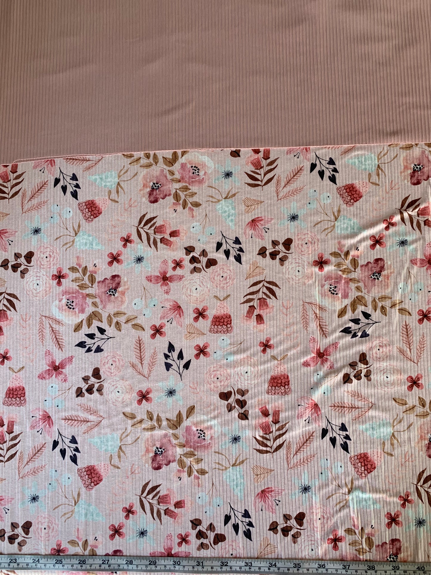 May Flowers in Pink on Brushed Rib Knit Fabric Sold by the 1/4 yard