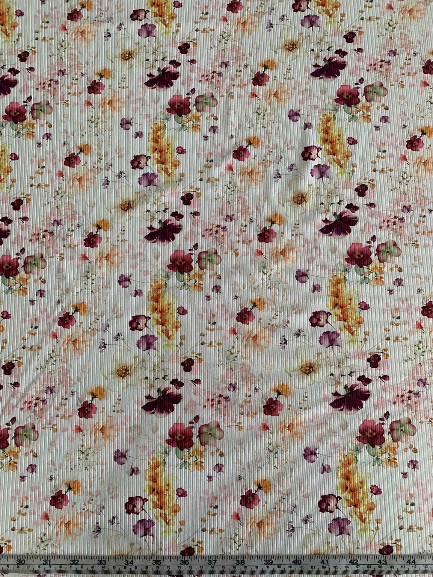 Martha Floral on Unbrushed Rib Knit Fabric Sold by the 1/4 yard