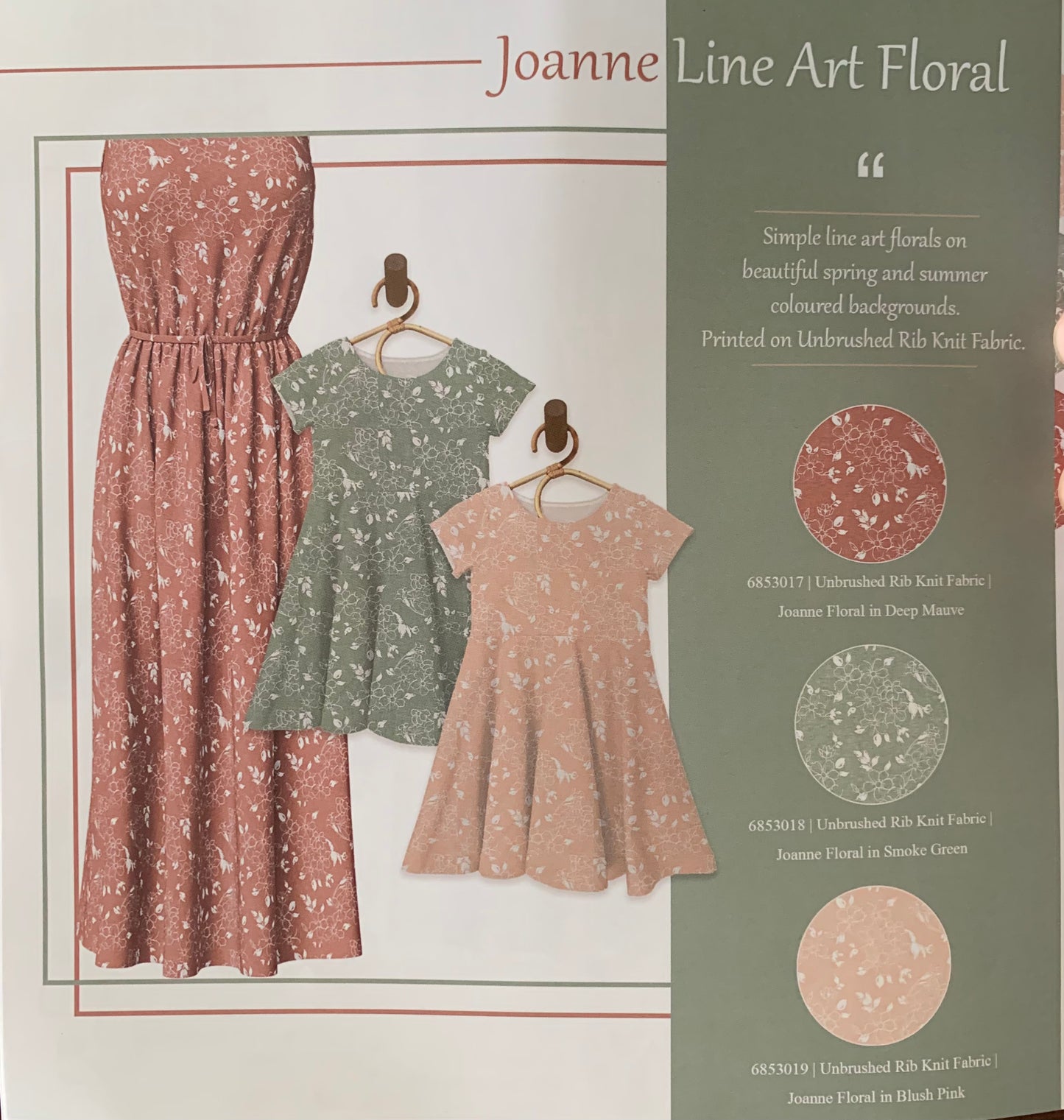 Joanne Line Floral in Deep Mauve on Unbrushed Rib Knit Fabric Sold by the 1/4 yard