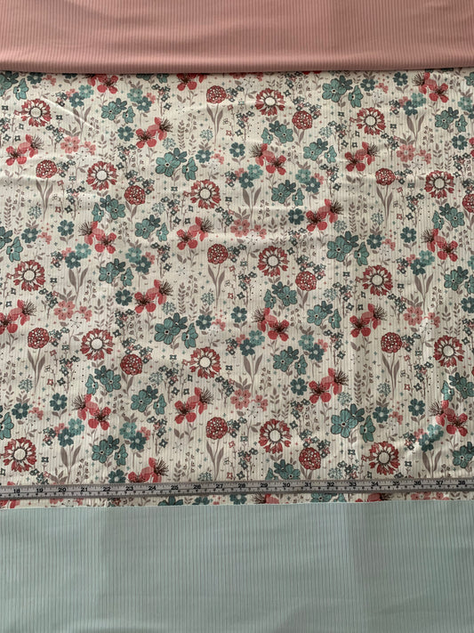 Lola Floral in Green on Brushed Rib Knit Fabric Sold by the 1/4 yard