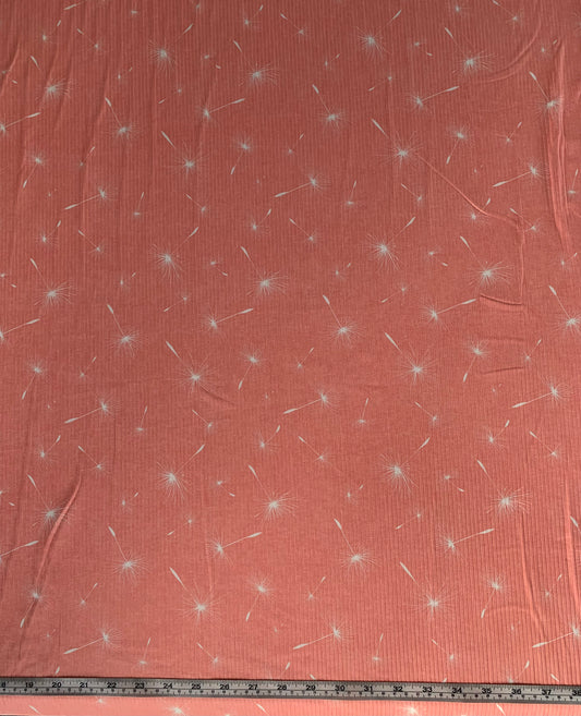 Dandelion Dust in Salmon Pink on Unbrushed Rib Knit Fabric Sold by the 1/4 yard